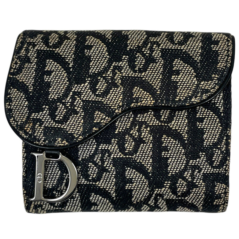 Christian Dior bi-fold wallet, Trotter pattern, saddle-shaped, double snap cl...